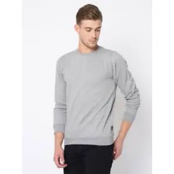 Grey Round Neck Cotton Fleece Sweatshirt 